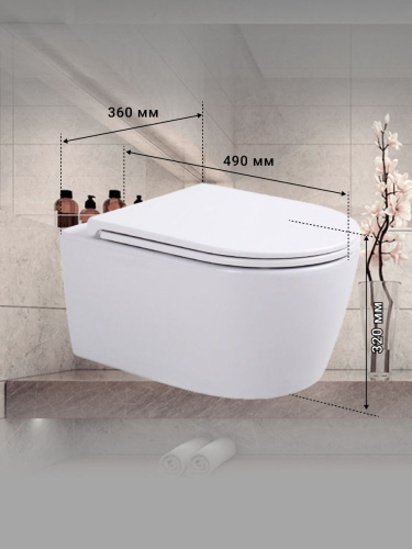 Унитаз подвесной Sintesi SIN-TS-DNT-191 белый безободковый с сиденьем микролифт каскадный смыв - фото 4