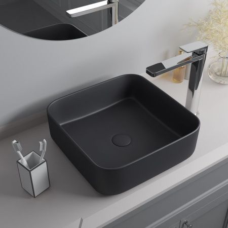 Раковина керамическая Iddis Bridge BRIGM04i27 40х40 накладная цвет серый без отверстий под смеситель