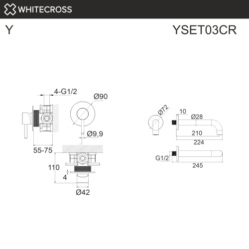 Смеситель Whitecross Y chrome YSET03CR встраиваемый хром - фото 3