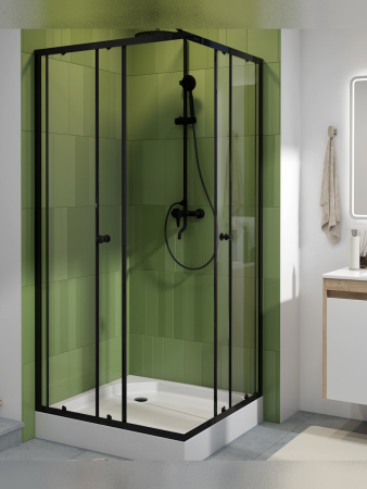 Душевой уголок Teymi Helmi T00604 90х90 стекло прозрачное профиль черный с поддоном
