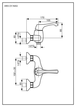 Смеситель для душа Emmevi Ares 76002/NS настенный никель