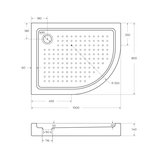 Душевой поддон Cezares TRAY-A-RH-100/80-550-15-W-L 100х80 акрил белый - фото 2
