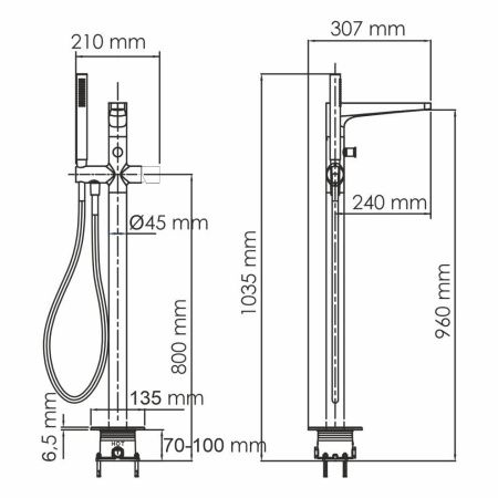 Смеситель для ванны и душа Wasserkraft Sauer 7100 7121 напольный золото