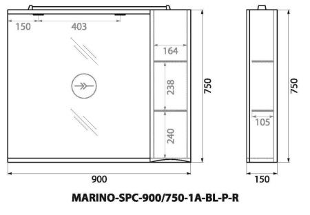Зеркало-шкаф BelBagno Fly-Marino MARINO-SPC-900/750-1A-BL-P-R 90х80 подвесной цвет белый