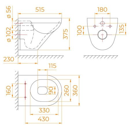 Унитаз подвесной RGW 68420460-01 белый с сиденьем микролифт безободковый каскадный смыв