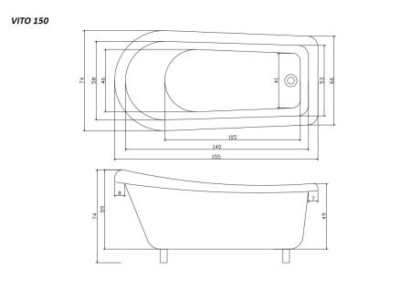 Ванна акриловая Cerutti SPA CT9669 155х75 отдельностоящая асимметричная с ножками