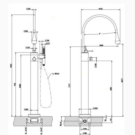 Смеситель Gessi Technical Accessories 24978#031 напольный хром (внешняя часть) с термостатом