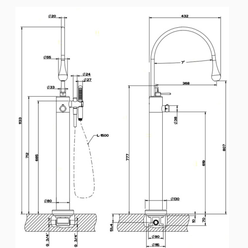 Смеситель Gessi Technical Accessories 24978#031 напольный хром с термостатом (внешняя часть) - фото 2