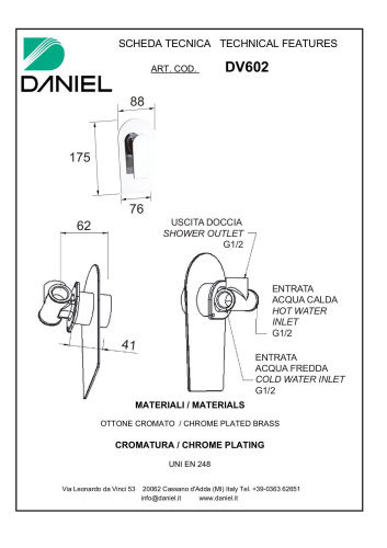 Смеситель для душа Daniel Diva DV602-CR встраиваемый в стену хром - фото 2