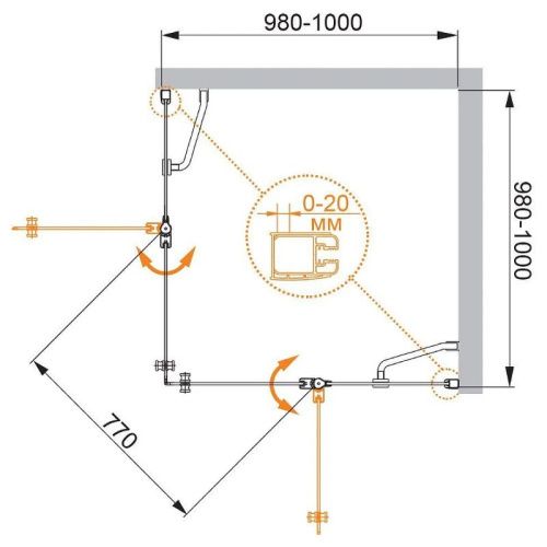 Душевой уголок Cezares ELENA ELENA-W-A-22-100-C-Cr 100х100 стекло прозрачное профиль хром без поддона - фото 4