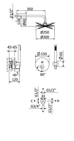 Душевая система Cezares LEAF LEAF-DSIP-T-25-SR встраиваемая в стену цвет хром