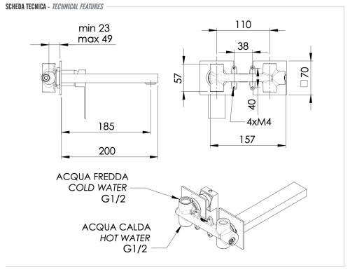 Смеситель для раковины Remer Q-Design QD15P встраиваемый в стену хром - фото 2