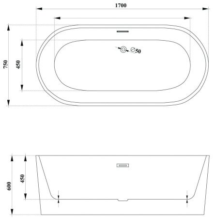 Ванна акриловая Cerutti SPA CT10515 170х75 отдельностоящая овальная с ножками