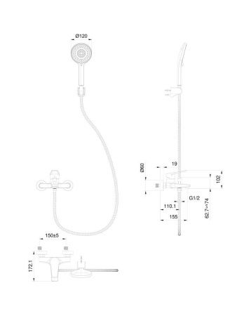 Смеситель для ванны Wonzon & Woghand WW-A30891-MW настенный белый