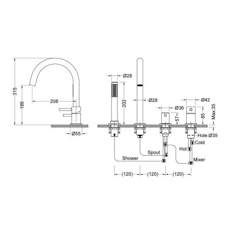 Смеситель Timo Saona 2320/03Y на борт ванны черный
