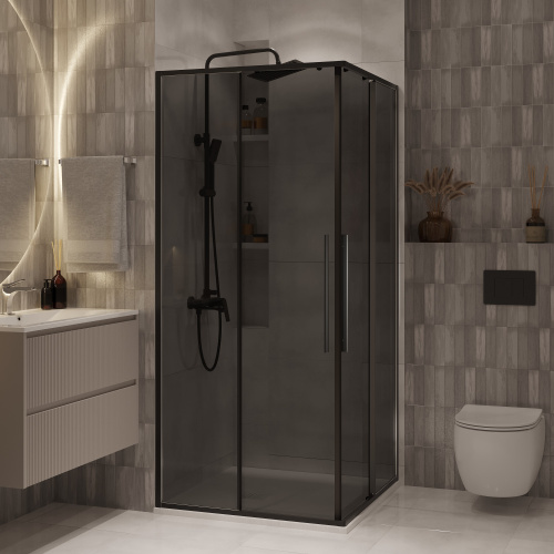 Душевой уголок Niagara Nova NG-2822-34BLACK 80х80 стекло тонированное профиль черный матовый - фото 3