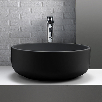 Раковина из сантехнического фарфора Kerasan Ciotola 430231 46х46 накладная цвет черный матовый без отверстий под смеситель