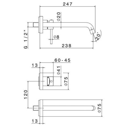 Смеситель для раковины Newform T Mix 4230E.21.018 встраиваемый в стену хром