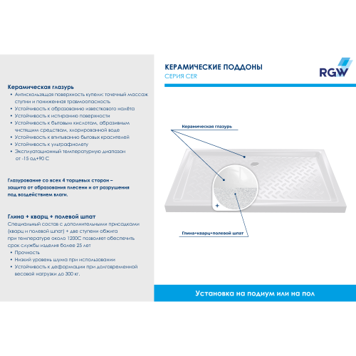 Душевой поддон RGW CER 19170384-01 80x140  керамика белый - фото 5