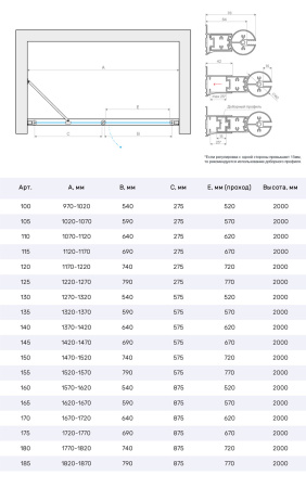 Душевая дверь Vegas-Glass EP-F-2 NOVO EP-F-2 NOVO h2000 160 03 02 L 160х200 стекло рифленое профиль золото матовое