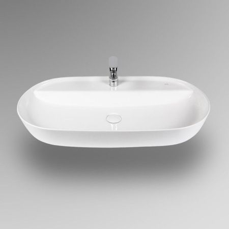 Раковина из сантехнического фарфора Bond Oval S01-800 80х40 накладная цвет белый 1 отверстие под смеситель
