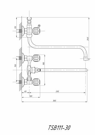 Cмеситель для ванны и душа TSARSBERG TSB-111-30 настенный хром