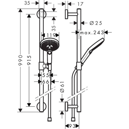 Душевой гарнитур Hansgrohe Raindance Select 26323000 настенный хром