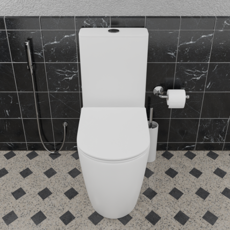 Унитаз напольный с бачком CeramaLux 1289А белый с сиденьем микролифт безободковый