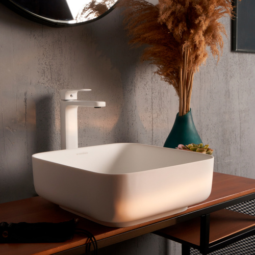 Раковина из искусственного камня MonteBianco Loreto Piazza 360 12018 55х40 накладная цвет белый матовый без отверстий под смеситель - фото 3