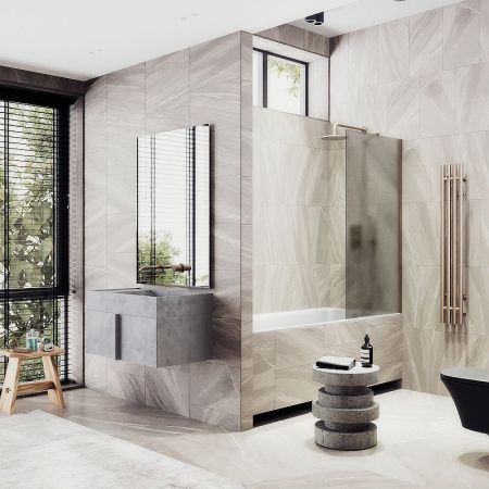 Душевая шторка на ванну Maybah Glass MGV-72-2ш 40х140 стекло тонированное профиль бронза ориентация универсальная