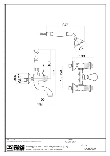 Смеситель Fiore Venere Sky 13CR0600 настенный хром - фото 2