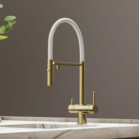 Смеситель для кухни Sancos Imola SC4010BG на мойку брашированное золото/белый