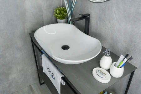 Раковина керамическая Gid Lago 51128 70х40 накладная цвет белый без отверстий под смеситель