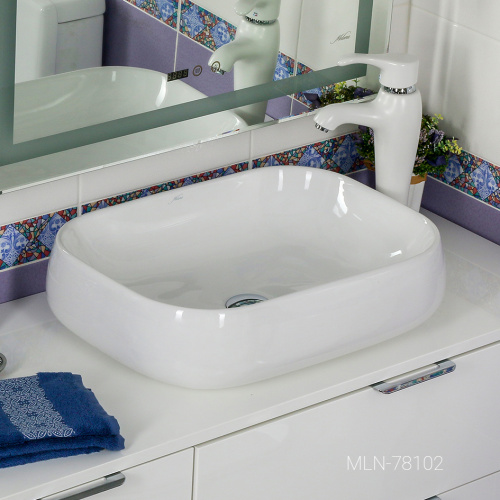 Раковина из сантехнического фарфора Melana 78102-805 58х44 накладная цвет белый без отверстий под смеситель - фото 3