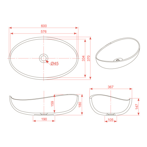 Раковина из искусственного камня MonteBianco Onda 11020 40х40 накладная цвет белый матовый без отверстий под смеситель - фото 5