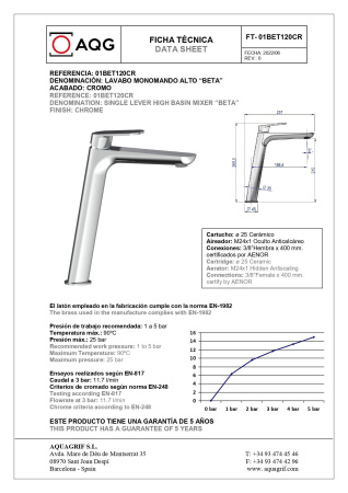 Смеситель AQG Beta 01BET120CR на столешницу хром