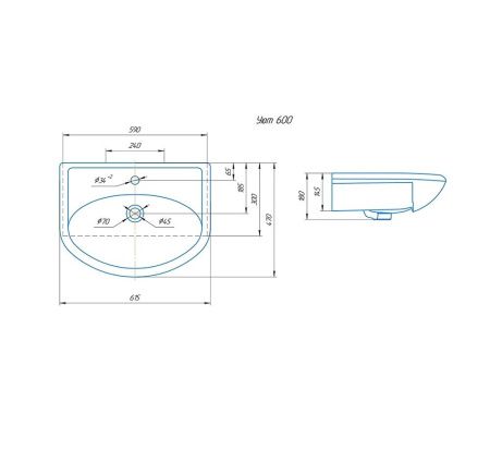 Раковина из сантехнического фаянса СанТа Уют60 60х50 встраиваемая цвет белый