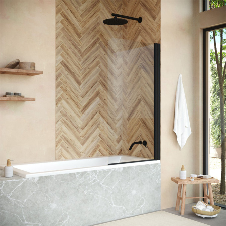 Душевая шторка на ванну Vegas-Glass EV+EV NOVO EV NOVO 76 02М 01 76х139 стекло прозрачное профиль черный матовый ориентация универсальная