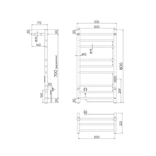 Полотенцесушитель Indigo Line Trinity LСLTE80-50PGNSRt 53х80 электрический оружейная сталь - фото 4