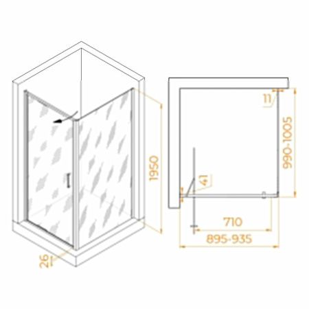 Душевой уголок RGW Stilvoll 703214590-14 100х90 стекло прозрачное профиль черный без поддона