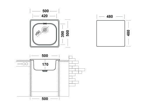 Кухонная мойка Ukinox Спектр SPM500.500 -GT6K -C 50х50 цвет нержавеющая сталь поверхность матовая - фото 3