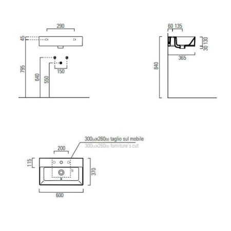 Раковина из сантехнического фаянса GSI Kube X 9454111_УЦ 60х40 подвесная цвет белый 1 отверстие под смеситель