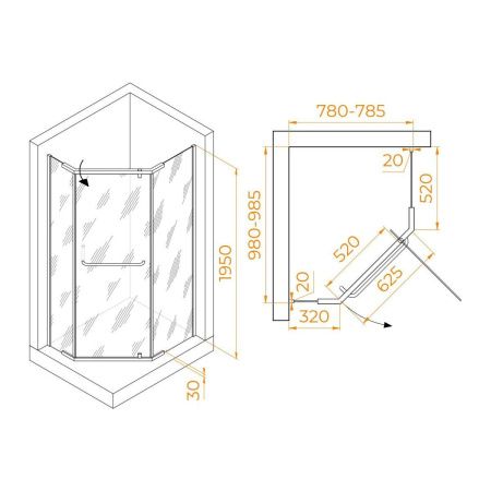 Душевой уголок RGW Passage 35089180-14 100х80 стекло прозрачное профиль черный без поддона