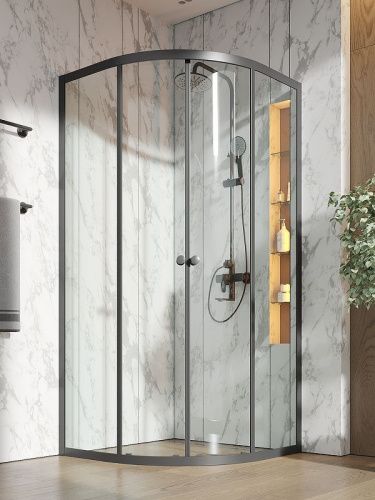 Душевой уголок Orange E01-090TB/G 90х90 стекло прозрачное профиль черный без поддона - фото 3