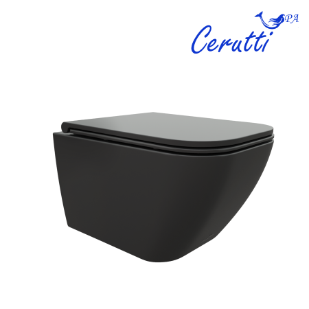 Унитаз подвесной Cerutti SPA CT8920 черный матовый с сиденьем микролифт безободковый каскадный смыв