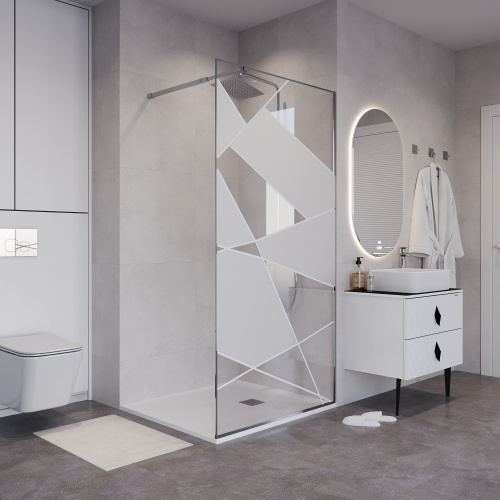 Душевая перегородка Niagara Nova NG-660-90 90х195 стекло прозрачное с рисунком профиль хром глянцевый - фото 4