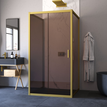 Душевой уголок Vegas-Glass ZP-U TUR+NOVO ZP-U NOVO h2000 100*100 03 05 100х100 стекло тонированное профиль золото матовое