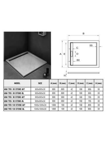 Душевой поддон WeltWasser  WW TRS  90 STONE-BL (10000004412) 90х90 искусственный камень - фото 2