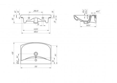 Раковина из сантехнического фарфора Onika Carina UM-CAR55/1 60х40 накладная цвет белый 1 отверстие под смеситель