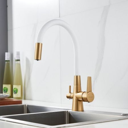 Смеситель для кухни Shevanik S668G на мойку золото/бежевый